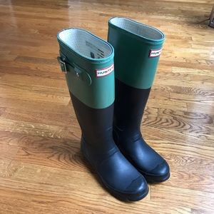 Hunter Colorblock Rainboots - Black / Green - 7